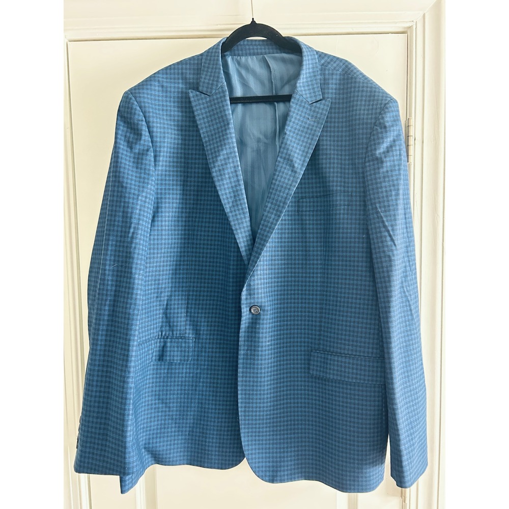 Lorenzo Bruno Mens Blue Micro Check Blazer Jacket Super 150 Size 52L